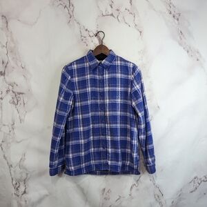 LL Bean Shirt Jacket Size XS Women Purple Plaid Fleece Lined Shacket Oversized